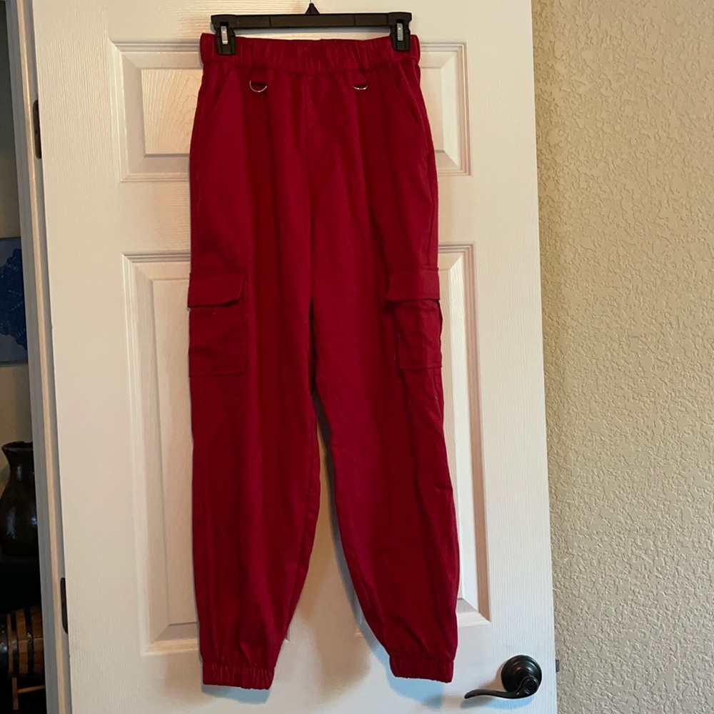 Red Cargo Jogger Pants